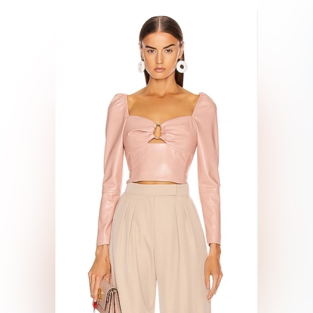 NEW Jonathan Simkhai Vegan Leather Pleated Top Pink sz 0